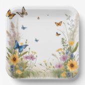 aquarel wilde bloemen grassen en vlinders, papieren bordje (Voorkant)