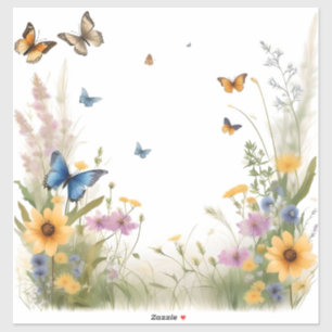 aquarel wilde bloemen grassen en vlinders, sticker
