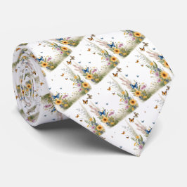 aquarel wilde bloemen grassen en vlinders, stropdas