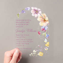 aquarel wilde bloemen roze schrift afstuderen acryl uitnodigingen