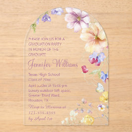 aquarel wilde bloemen roze schrift afstuderen  acryl uitnodigingen