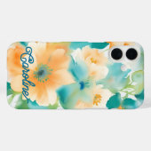 Aquarel wilde bloemen sinaasappel blauwgroen Case-Mate iPhone case (Achterkant (horizontaal))