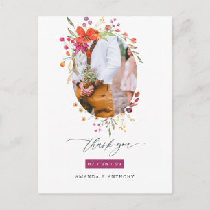 Aquarel Wilde Bloemen Trouwfoto Bedankt Briefkaart