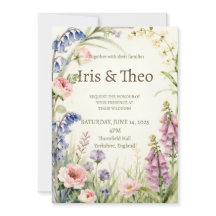 Aquarel Wilde Bloemen Tuin Trouw Uitnodiging |