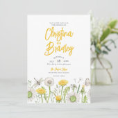 Aquarel Wilde Bloementuin Geel Grijze Bruiloft Kaart (Staand voorkant)