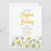 Aquarel Wilde Bloementuin Geel Grijze Bruiloft Kaart (Voorkant / Achterkant)
