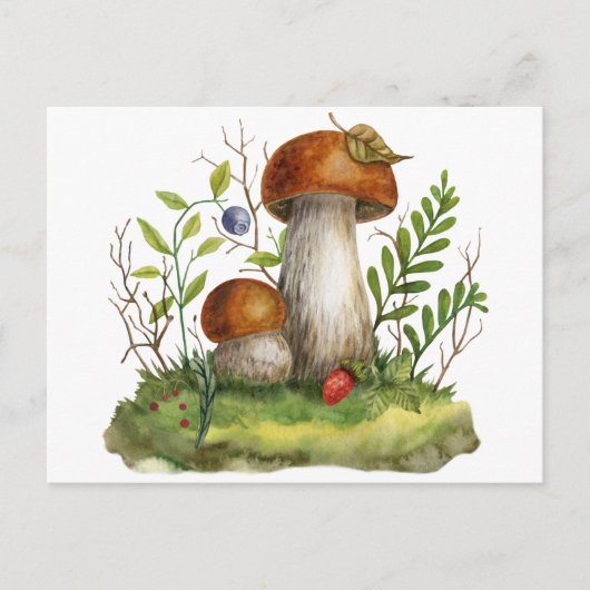Aquarel Wilde Bos Paddenstoelen en Bessen Briefkaart (Voorkant)