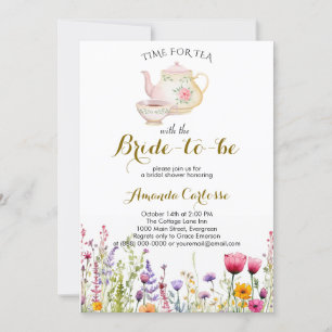 Aquarel Wildflower Tijd voor Tea Vrijgezellenfeest Kaart