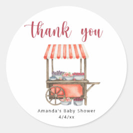 Aquarel winkelwagen bessen baby shower bedankt ronde sticker
