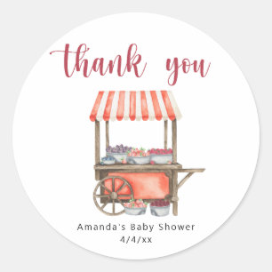 Aquarel winkelwagen bessen baby shower bedankt ronde sticker