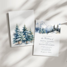 Aquarel Winter Bergen & Dennenbomen Trouwen