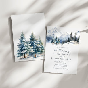 Aquarel Winter Bergen & Dennenbomen Trouwen Kaart