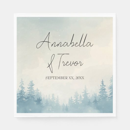 Aquarel Winter Dennenbos Aangepaste Naam Servet (Voorkant)