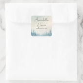 Aquarel Winter Dennenbos Aangepaste Naam Vierkante Sticker (Tas)