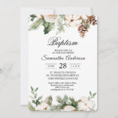 Aquarel Winter Groene Dennenboom & Witte Bloemen Kaart (Voorkant)