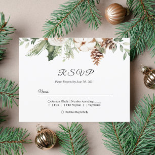 Aquarel Winter Groene Dennenboom & Witte Bloemen Uitnodiging Briefkaart