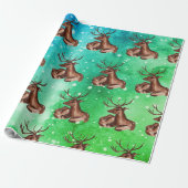 Aquarel Winter Kerstmis Bos Herten Dieren Cadeaupapier (Uitgerold)