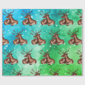 Aquarel Winter Kerstmis Bos Herten Dieren Cadeaupapier (Vlak)
