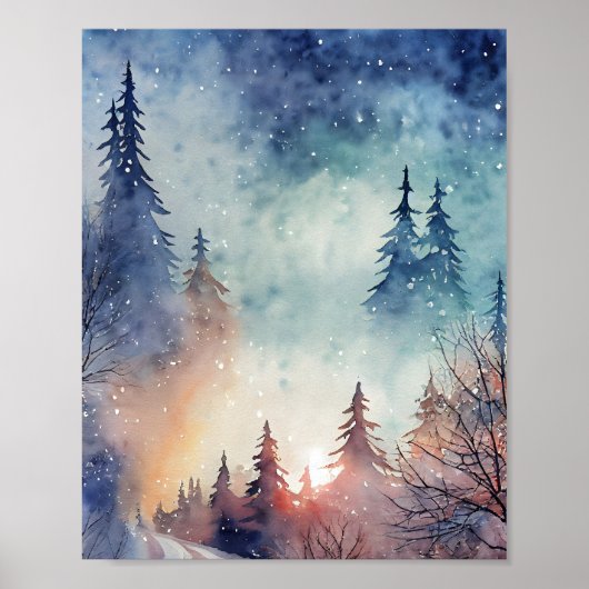 Aquarel Winter Kunst Muur Poster (Voorkant)