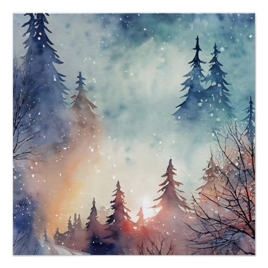 Aquarel Winter Kunst Muur Poster (Voorkant)