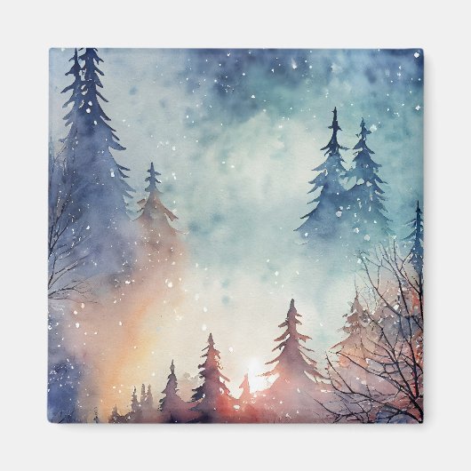 Aquarel Winter Kunstmagneet Magneet (Voorkant)