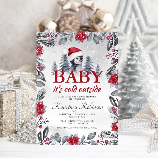 Aquarel Winter Pinguïn Baby Shower Uitnodiging