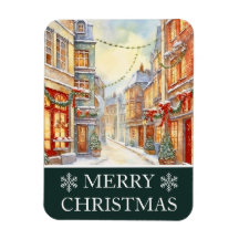 Aquarel Winter Straat Scène Kerstkaart