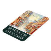 Aquarel Winter Straat Scène Kerstkaart Magneet (Linkerzijde)
