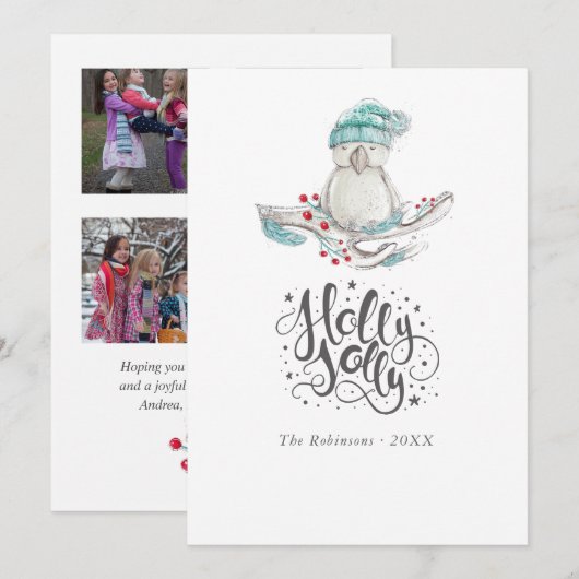 Aquarel Winter Vogel Kerst foto collage Feestdagenkaart (Voorkant / Achterkant)