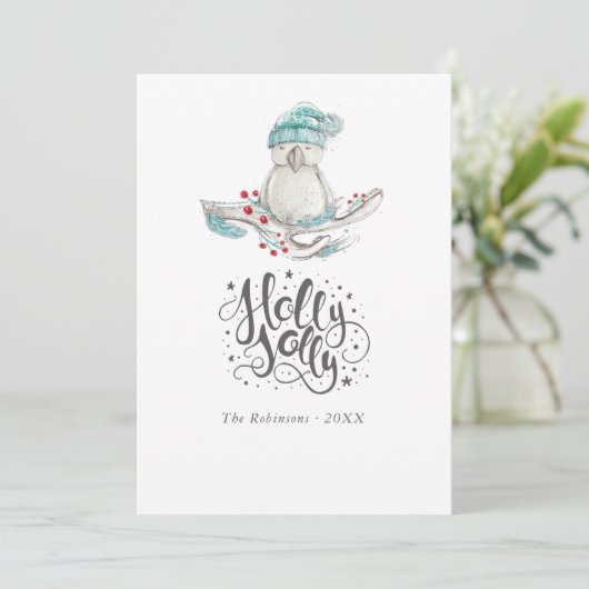 Aquarel Winter Vogel Kerst foto collage Feestdagenkaart (Staand voorkant)