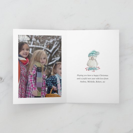 Aquarel Winter Vogel Kerst foto Feestdagen Kaart (Binnen)