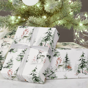 Aquarel Winter Woud Kerst Inpakpapier