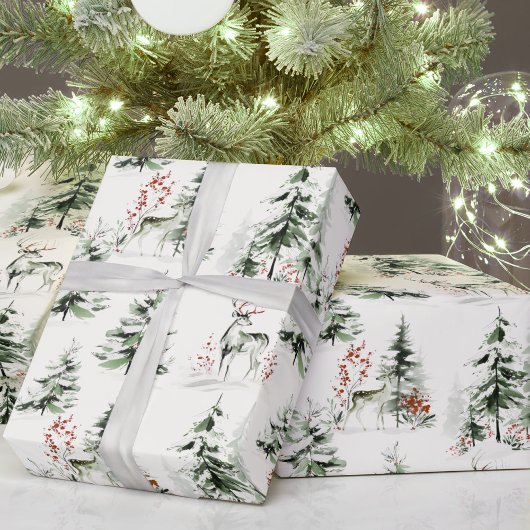 Aquarel Winter Woud Kerst Inpakpapier