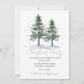 Aquarel Winterdennen Goud Kerst Uitnodiging (Voorkant)