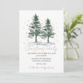 Aquarel Winterdennen Goud Kerst Uitnodiging (Staand voorkant)