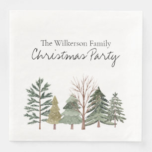 Aquarel Winterwoud Eenvoudige Bomen Servet