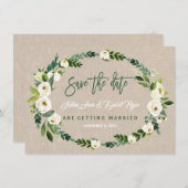 Aquarel Wit Bloemen Handschrift Save the Date (Voorkant / Achterkant)