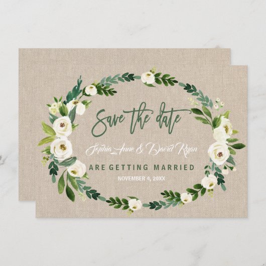 Aquarel Wit Bloemen Handschrift Save the Date (Voorkant / Achterkant)