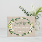 Aquarel Wit Bloemen Handschrift Save the Date (Staand voorkant)
