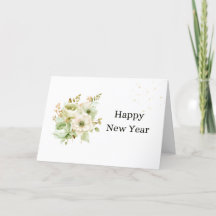 Aquarel witte bloemen Elegante Nieuwjaarskaart 