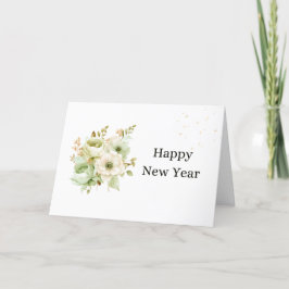 Aquarel witte bloemen Elegante Nieuwjaarskaart Bedankkaart