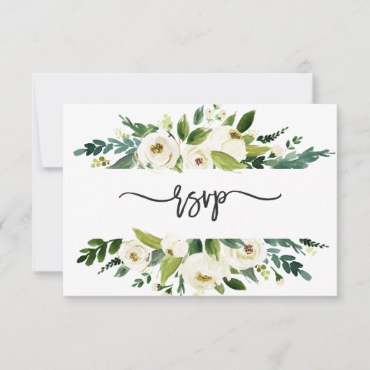 Aquarel Witte Bloemen Frame Bruiloft RSVP Kaart (Voorkant)