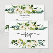 Aquarel Witte Bloemen Frame Bruiloft RSVP Kaart (Voorkant / Achterkant)