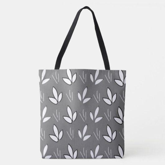 Aquarel Witte Bloemen Grijs Modern Tote Bag (Voorkant)