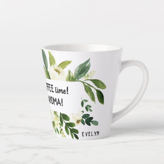Aquarel Witte bloemen Koffie Quote Monogram Latte Mok (Rechts)