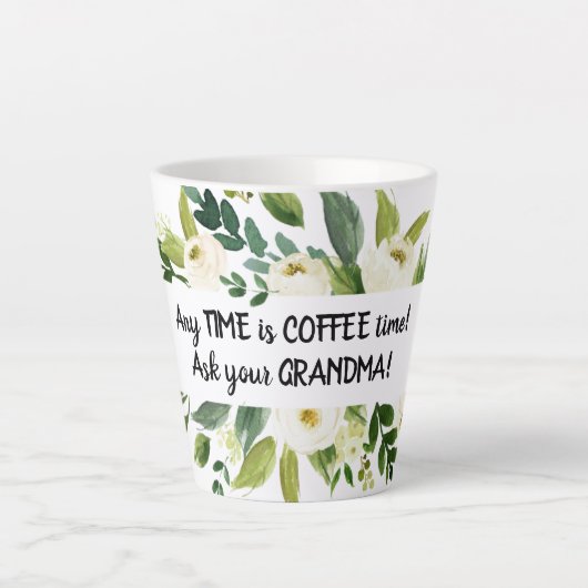 Aquarel Witte bloemen Koffie Quote Monogram Latte Mok (Voorkant)