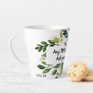 Aquarel Witte bloemen Koffie Quote Monogram Latte Mok