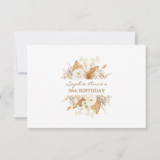 Aquarel Witte Bloemen Pampas Gras Verjaardag RSVP Kaartje (Achterkant)