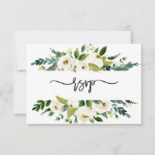 Aquarel Witte Bloemenframe Bruiloft RSVP Kaart (Voorkant)