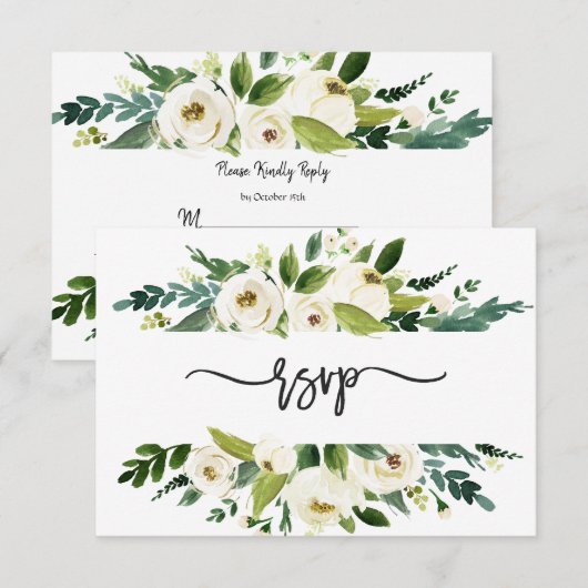 Aquarel Witte Bloemenframe Bruiloft RSVP Kaart (Voorkant / Achterkant)